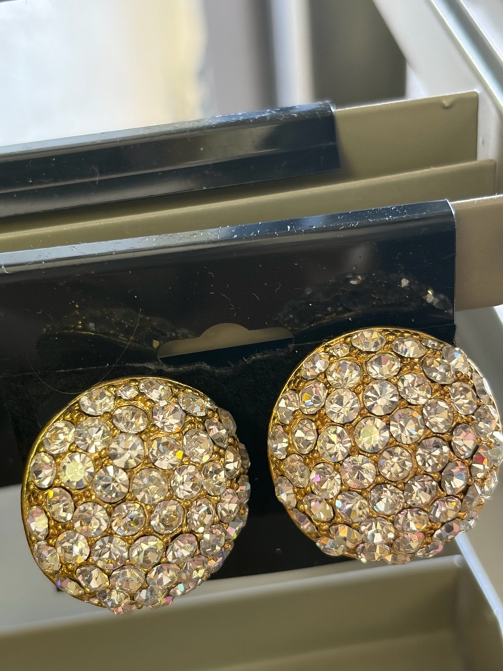Vintage Gold Crystal Pave Round Clip-On Earrings